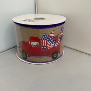 Patriotic Red Truck Wired Ribbon